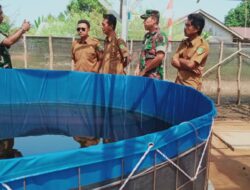 Tinjau Kolam Ikan Lele Sistem Bioflok Kolaborasi Pemdes Taba Mutung dengan Koramil 407-03/TE